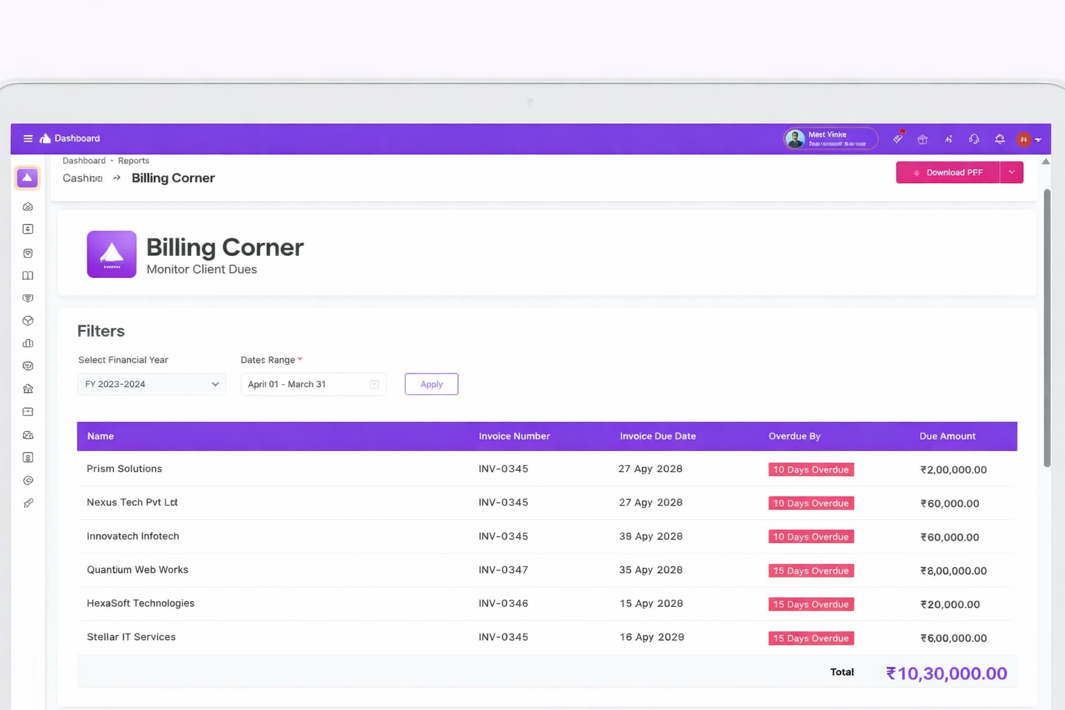 Monitor Client Dues Interface