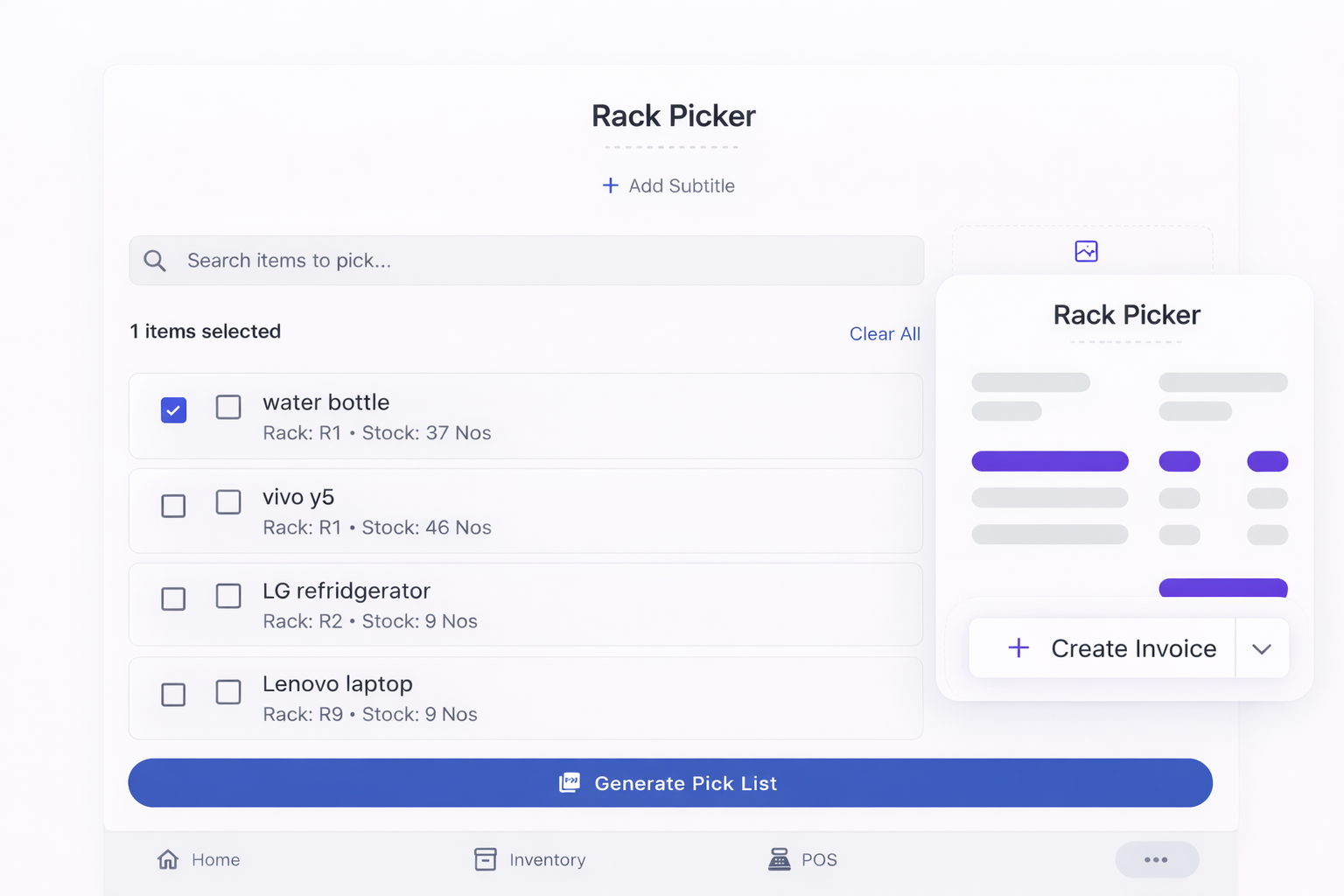 Smart Rack-wise Inventory Interface